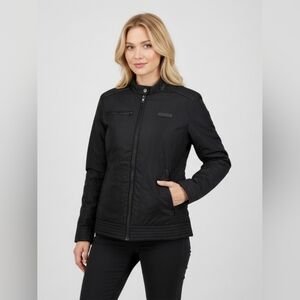 Land Rover Black Racing Driving Jacket Coat Women Sz 10 England Jaguar Nylon Zip